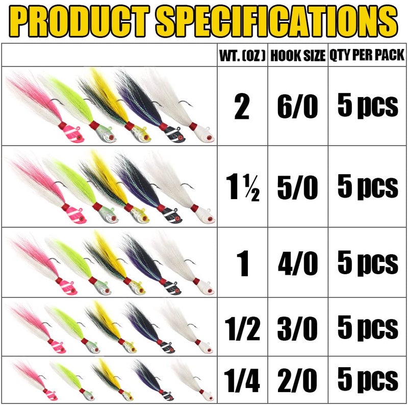 XFISHMAN Bucktail Jigs Saltwater Hair Jigs Head - Fishing Lures Assorted Kit (5 Pack) - Image 4